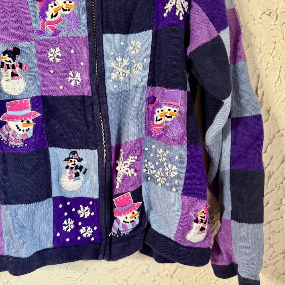 Women’s Snowman Pattern Sweater - Zip Up - Picture 4 of 7